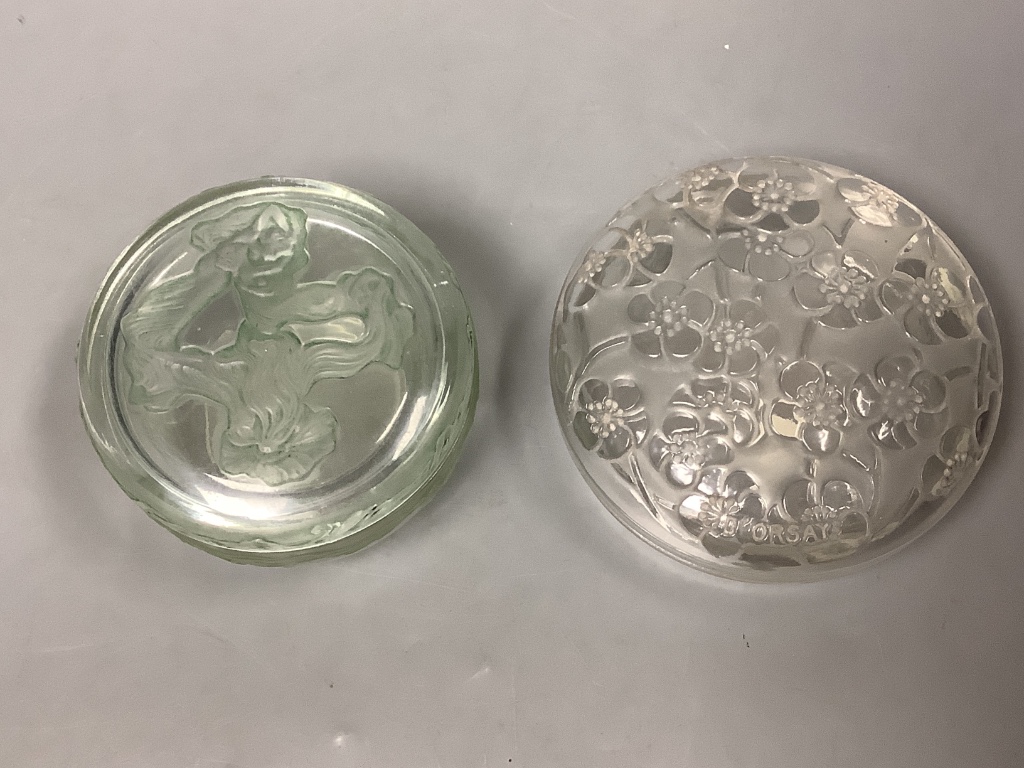 A Lalique Le Lys for D'Orsay box and a Lalique box and cover for Coty, France